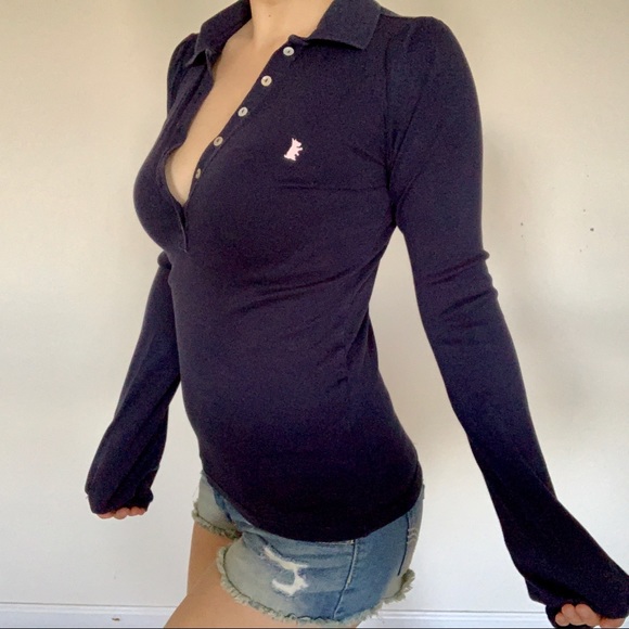 Juicy Couture navy long sleeve polo size S/P - Picture 2 of 7